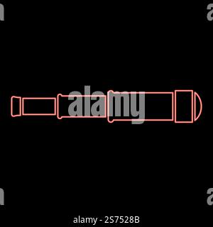 Neon spyglass Monocular Telescope lens red color vector illustration image flat style light. Neon spyglass Monocular Telescope lens red color vector illustration image flat style Stock Vector