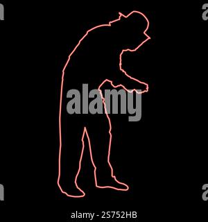Neon beekeeper in protective outfit clothing with hat with grid of bee stings collects honey Beekeeper beemaster apiarist in apiary taking honey red color vector illustration image flat style light. Neon beekeeper in protective outfit clothing with hat with grid of bee stings collects honey Beekeeper beemaster apiarist in apiary taking honey red color vector illustration image flat style Stock Vector