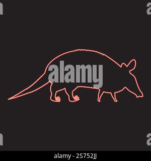 Neon armadillo red color vector illustration image flat style light. Neon armadillo red color vector illustration image flat style Stock Vector
