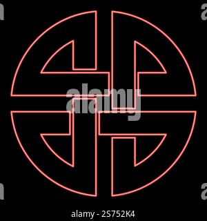 Neon knot shield symbol of protection Ancient symbol red color vector illustration image flat style light. Neon knot shield symbol of protection Ancient symbol red color vector illustration image flat style Stock Vector