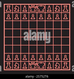 Neon chessboard and chess pieces line figures red color vector illustration image flat style light. Neon chessboard and chess pieces line figures red color vector illustration image flat style Stock Vector