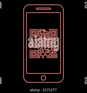 Neon smartphone with QR code on screen red color vector illustration image flat style light. Neon smartphone with QR code on screen red color vector illustration image flat style Stock Vector