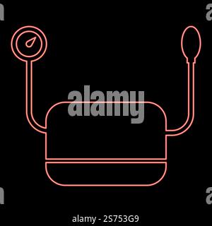 Neon pressure measuring apparatus medical device for measuring blood pressure pulse tonometer medical instrument icon black color vector illustration flat style simple imagein circle round red color vector illustration image flat style light. Neon pressure measuring apparatus medical device for measuring blood pressure pulse tonometer medical instrument icon black color in circle round red color vector illustration image flat style Stock Vector