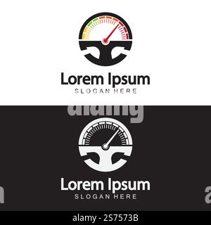 Steering Wheel and speedometer logo template. Driving school vector design. Stock Vector