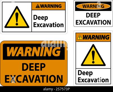 Deep Excavation Warning Sign On White Background Stock Vector
