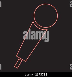 Neon hand microphone red color vector illustration image flat style light. Neon hand microphone red color vector illustration image flat style Stock Vector