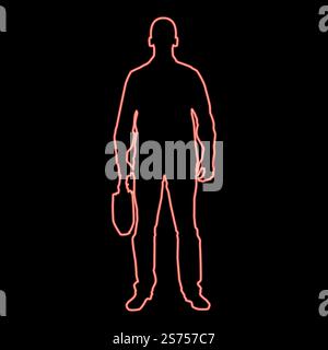 Neon businessman with briefcase man with a business bag in his hand silhouesse front view icon black color vector illustration flat style simple imagein circle round red color vector illustration image flat style light. Neon businessman with briefcase man with a business bag in his hand silhouesse front view icon black color illustration in circle round red color vector illustration image flat style Stock Vector