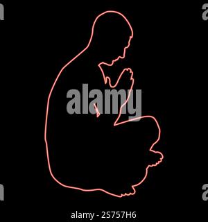Neon man praying silhouette icon red color vector illustration image ...