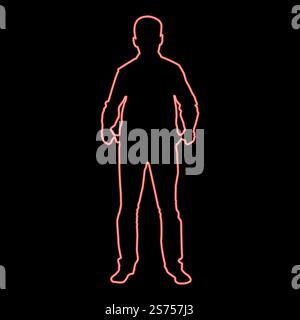 Neon man took out his empty pockets businessman has not money silhouette concept icon black color vector illustration flat style simple imagein circle round red color vector illustration image flat style light. Neon man took out his empty pockets businessman has not money silhouette concept icon black color illustration in circle round red color vector illustration image flat style Stock Vector