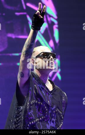 Italian singer rapper Lazza performing on stage at UnipolArena Stock ...