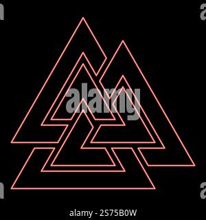 Neon valknut sign symblol red color vector illustration image flat style light. Neon valknut sign symblol red color vector illustration image flat style Stock Vector