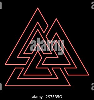 Neon valknut symbol red color vector illustration image flat style light. Neon valknut symbol red color vector illustration image flat style Stock Vector