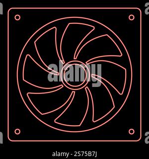 Neon fan for computer processor Cooler CPU cooling system Ventilator red color vector illustration image flat style light. Neon fan for computer processor Cooler CPU cooling system Ventilator red color vector illustration image flat style Stock Vector