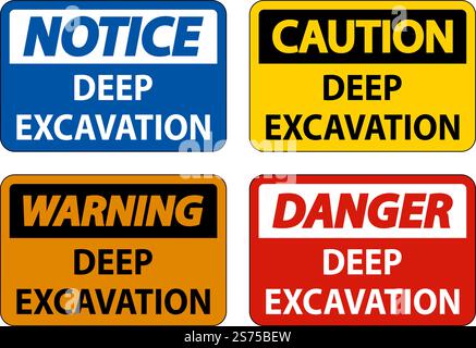Deep Excavation Danger Sign On White Background Stock Vector