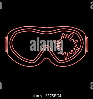 Neon paintball mask with mark of paint Blot on glass red color vector illustration image flat style light. Neon paintball mask with mark of paint Blot on glass red color vector illustration image flat style Stock Vector