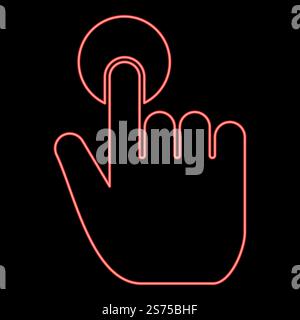 Neon click hand Touch of hand Finger click on screen surface red color vector illustration image flat style light. Neon click hand Touch of hand Finger click on screen surface red color vector illustration image flat style Stock Vector