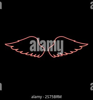 Neon wings of bird devil angel Pair of spread out animal part Fly concept Freedom idea red color vector illustration image flat style light. Neon wings of bird devil angel Pair of spread out animal part Fly concept Freedom idea red color vector illustration image flat style Stock Vector