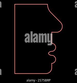 Neon human face side view head mouth nose lip Male profile Person silhouette red color vector illustration image flat style light. Neon human face side view head mouth nose lip Male profile Person silhouette red color vector illustration image flat style Stock Vector