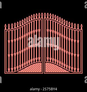 Neon forged gates red color vector illustration image flat style light. Neon forged gates red color vector illustration image flat style Stock Vector