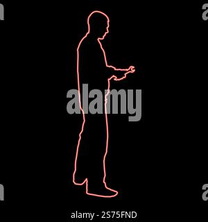 Neon repairman master man in overalls with tool in his hands nut key screw key spanner spanner wrench wrench red color vector illustration image flat style light. Neon repairman master man in overalls with tool in his hands nut key screw key spanner spanner wrench wrench red color vector illustration image flat style Stock Vector