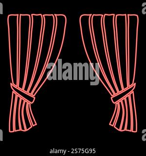 Neon curtains Blind Curtain Shutter Curtain Shade Portiere drapes for ceremony performance Luxurious curtains Grand opening announcement stage Presintation concept Open drapes Premiere idea red color vector illustration image flat style light. Neon curtains Blind Curtain Shutter Curtain Shade Portiere drapes for ceremony performance Luxurious curtains Grand opening announcement stage Presintation concept Open drapes Premiere idea red color vector illustration image flat style Stock Vector