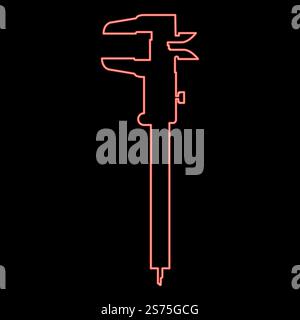 Neon caliper Hand caliper Sliding caliper Vernier caliper Caliper gage Slide gage Trammel red color vector illustration image flat style light. Neon caliper Hand caliper Sliding caliper Vernier caliper Caliper gage Slide gage Trammel red color vector illustration image flat style Stock Vector
