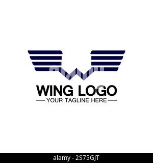 W letter for wings logo design, combination w letter and wings Stock Vector