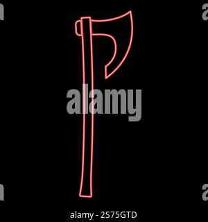 Neon ax with long handle Viking ax red color vector illustration image flat style light. Neon ax with long handle Viking ax red color vector illustration image flat style Stock Vector
