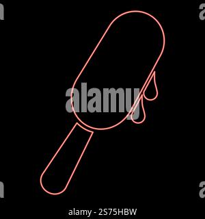 Neon popsicle Ice lolly Ice cream on stick red color vector illustration image flat style light. Neon popsicle Ice lolly Ice cream on stick red color vector illustration image flat style Stock Vector