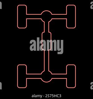 Neon undercarriage Chassis Carriage for car Vehicle frame red color vector illustration image flat style light. Neon undercarriage Chassis Carriage for car Vehicle frame red color vector illustration image flat style Stock Vector