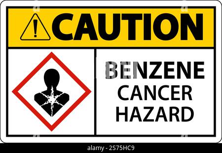Caution Benzene Cancer Hazard GHS Sign On White Background Stock Vector