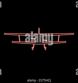 Neon airplane view with front Light aircraft civil Flying machine red color vector illustration image flat style light. Neon airplane view with front Light aircraft civil Flying machine red color vector illustration image flat style Stock Vector