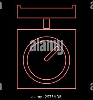 Neon kitchen scales Domestic weigh scales Weighing scales with pan Kitchen appliances red color vector illustration image flat style light. Neon kitchen scales Domestic weigh scales Weighing scales with pan Kitchen appliances red color vector illustration image flat style Stock Vector