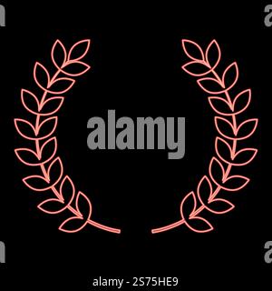 Neon branch of winner Laurel wreaths Symbol of victory red color vector illustration image flat style light. Neon branch of winner Laurel wreaths Symbol of victory red color vector illustration image flat style Stock Vector