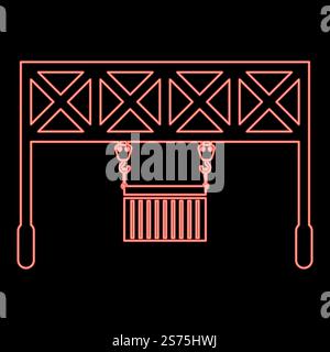 Neon port loader Railway crane with cargo container Lifting goods Logistic technology Terminal service icon black color vector illustration flat style simple image red color vector illustration image flat style light. Neon port loader Railway crane with cargo container Lifting goods Logistic technology Terminal service icon black color vector illustration flat style image red color vector illustration image flat style Stock Vector
