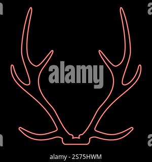 Neon antler Horn Concept trophy red color vector illustration image flat style light. Neon antler Horn Concept trophy red color vector illustration image flat style Stock Vector