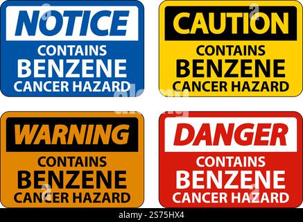 Caution Contains Benzene Sign On White Background Stock Vector