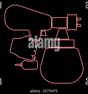 Neon spray gun holding in hand Sprayer using Arm use tool atomizer pulverizer red color vector illustration image flat style light. Neon spray gun holding in hand Sprayer using Arm use tool atomizer pulverizer red color vector illustration image flat style Stock Vector