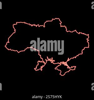 Neon map Ukraine icon black color vector illustration flat style simple image red color vector illustration image flat style light. Neon map Ukraine icon black color vector illustration flat style image red color vector illustration image flat style Stock Vector