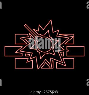 Neon working demolish machine on building construction Destroying brick wall with metal ball Wrecking house home concepting icon black color vector illustration flat style simple image red color vector illustration image flat style light. Neon working demolish machine on building construction Destroying brick wall with metal ball Wrecking house home concepting icon black color vector illustration flat style image red color vector illustration image flat style Stock Vector