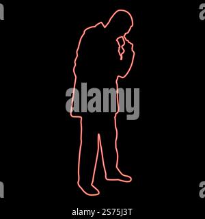 Neon man poking in nose use finger Male cleans nasal passages red color vector illustration image flat style light. Neon man poking in nose use finger Male cleans nasal passages red color vector illustration image flat style Stock Vector