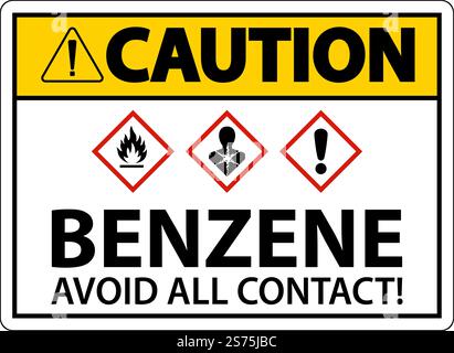 Caution Benzene Avoid All Contact GHS Sign On White Background Stock Vector