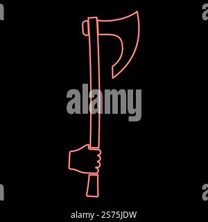 Neon war axe in hand use arm poleaxe red color vector illustration image flat style light. Neon war axe in hand use arm poleaxe red color vector illustration image flat style Stock Vector