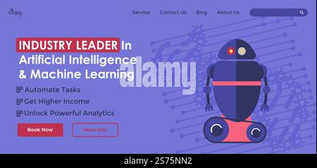 Artificial intelligence and machine learning industry leader. Automated tasks and higher income, assistance for business, and project completion helper. Automatization. Vector in flat styles. Industry leader artificial intelligence learning Stock Vector