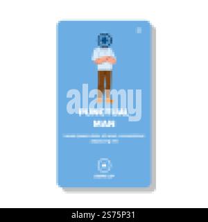 punctual man vector. clock business, watch late, time job, wrist work, deadline punctual man web flat cartoon illustration. punctual man vector Stock Vector