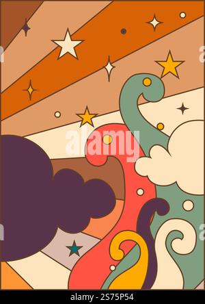 Cartoon sky with glowing stars constellations of celestial bodies. Cloudscape and rays of sun. Fairy tale or fantasy setting, straight lines and decorative background. Vector flat style illustration. Fairy tale sky with stars and clouds, cartoon Stock Vector