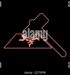 Neon sledge hammer breaks hard surface with formation of strong cracks icon black color vector illustration flat style simple image red color vector illustration image flat style light. Neon sledge hammer breaks hard surface with formation of strong cracks icon black color vector illustration flat style image red color vector illustration image flat style Stock Vector