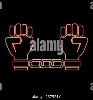 Neon handcuffed hands Chained human arms Prisoner concept Manacles on man Detention idea Fetters confine Shackles on person icon black color vector illustration flat style simple image red color vector illustration image flat style light. Neon handcuffed hands Chained human arms Prisoner concept Manacles on man Detention idea Fetters confine Shackles on person icon black color vector illustration flat style image red color vector illustration image flat style Stock Vector