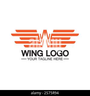 W letter for wings logo design, combination w letter and wings Stock Vector