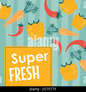 Chili and bell peppers, super fresh vegetables for vegetarians and vegan menu and dishes. Tasty and organic products grown in farm, local ingredients for meals and food. Vector in flat style. Super fresh vegetables, chili and bell pepper Stock Vector